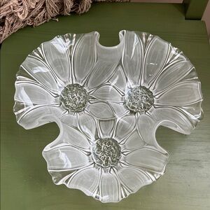 Vintage Mikasa Sunflower Frost 3-Part Divided Relish Dish / Crystal Candy Tray